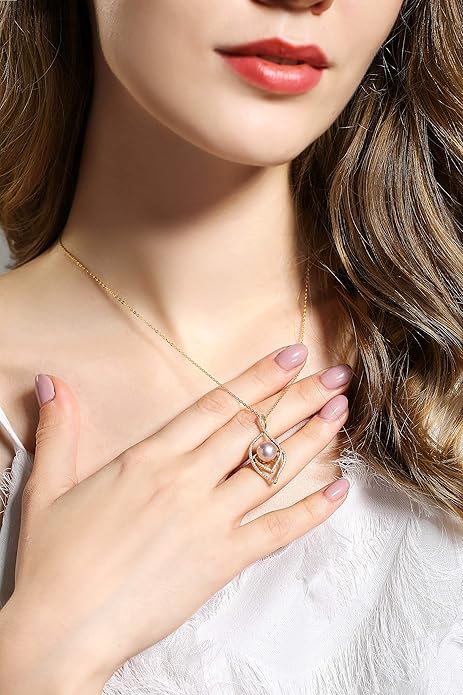 CHAULRI 9-10mm Genuine Freshwater Cultured Pearl Pendant Necklace w/Adjustable Chain - Jewelry Gifts for Women