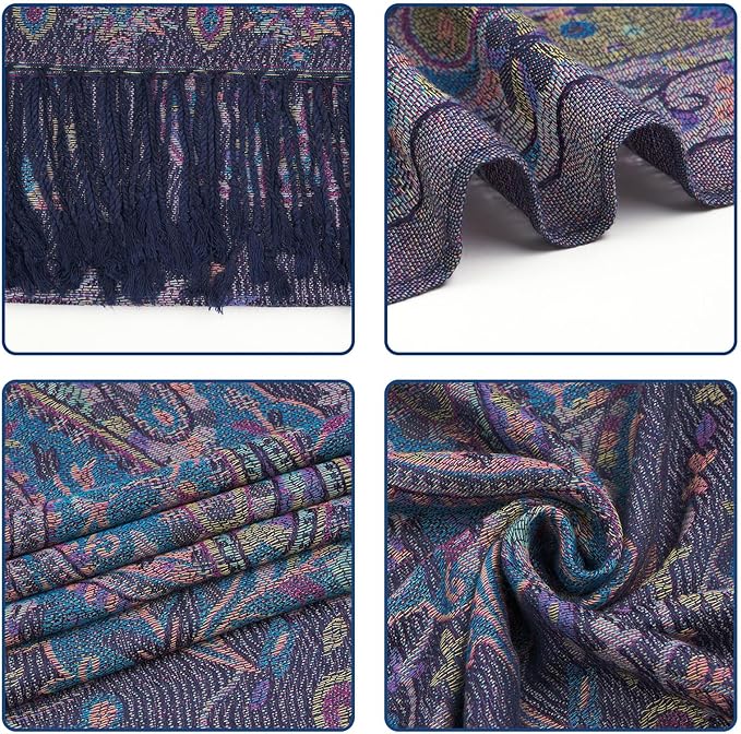 QIUTIMIY Paisley Pashmina Shawl Wrap Women Reversible Vintage Jacquard Pashmina Rave Scarf with Fringe for Evening, Wedding