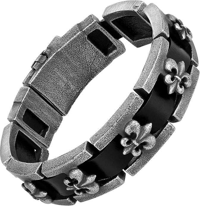 Urban Jewelry Stunning Stainless Steel Link Bracelet for Men Polished Link, Puzzle, Ceramic Style (Silver, Black)