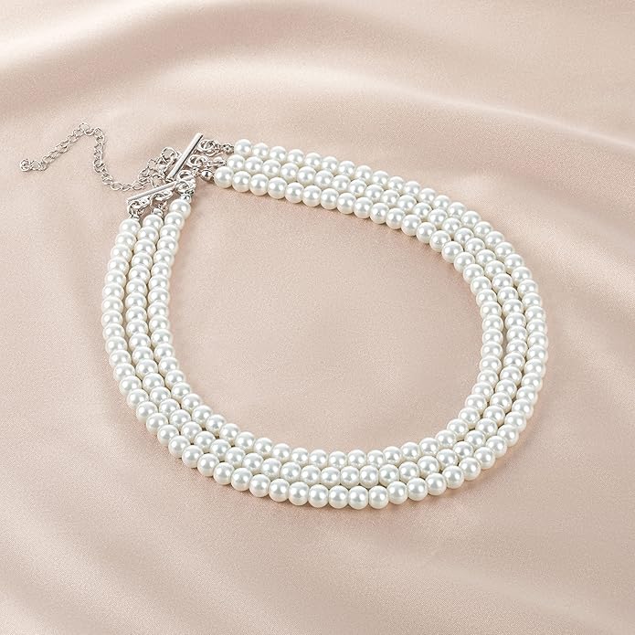 BABEYOND Round Imitation Pearl Necklace Vintage Multi Strands Necklace 20s Flapper Necklace for Party