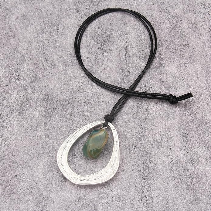 Long Boho Necklaces for Women Vintage Leather Wooden Pendant Y Choker Ethnic Style Gold Circle Hippie Sweater Necklace