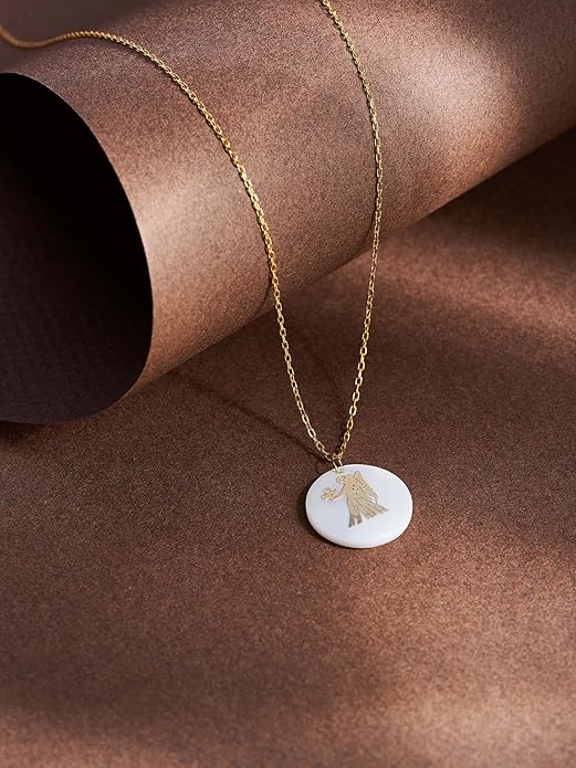 Zodiac Sign Necklace – Mother of Pearl Pendant – Available in Two Finish 925 Sterling Silver and 14K Gold Plated – Adjustable Chain – Horoscope Jewelry Gift with Zodiac Card & Gift Box