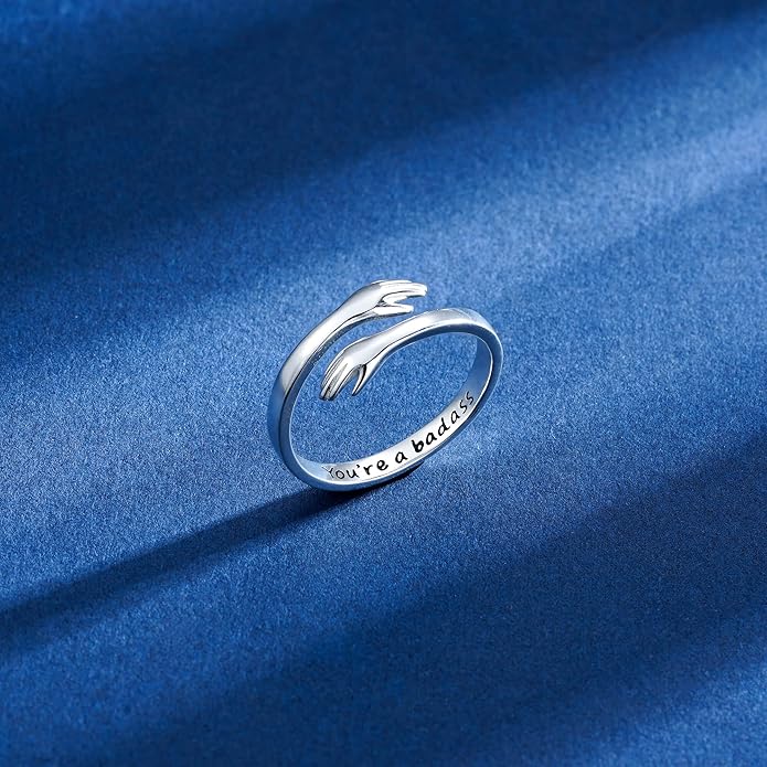Yesteel Valentines Gifts for Kids Teen Girls - S925 Sterling Silver Hug Ring for Teen Girls Women, Adjustable Ring Jewelry Mothers Day Birthday Gifts for Daughters Mom Sister Wife Friends Grandma