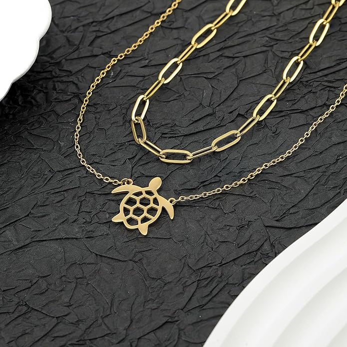 Sunflower Jewellery Layered Gold Dragon Pendant Necklace with Chain Link Choker, Gothic Fantasy Style, Double Chain Design
