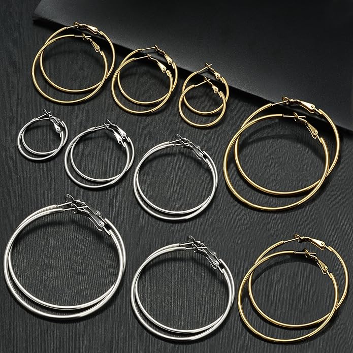 Stainless Steel Gold Plated Hoops Silver Plated Hoop Earrings Hypoallergenic Hoop Cartilage Piercing Earrings Tiny Ball Cubic Zirconia Stud Earrings Set for Women