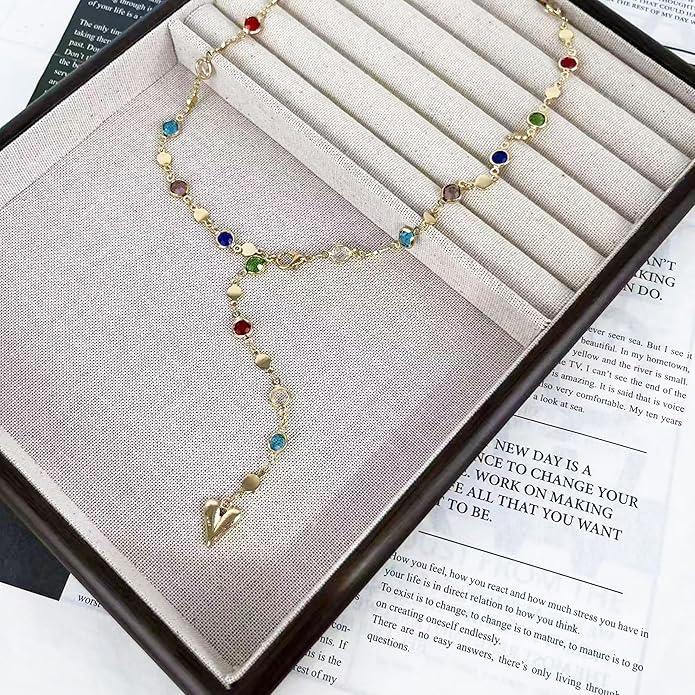 Irregular Y2k Long Y-shaped Necklace with Zircon Inlaid Sparkling Brick Tassel Pendant Double-Layer Chain High-end Fashion Accessory Women's