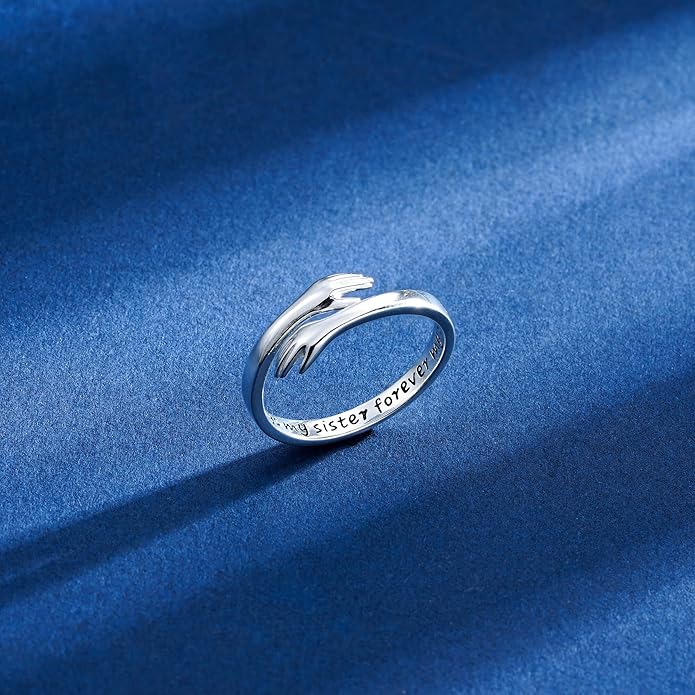Yesteel Valentines Gifts for Kids Teen Girls - S925 Sterling Silver Hug Ring for Teen Girls Women, Adjustable Ring Jewelry Mothers Day Birthday Gifts for Daughters Mom Sister Wife Friends Grandma