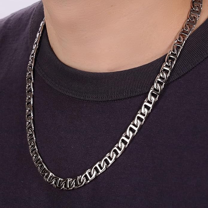 Metro Jewelry Stainless Steel Mariner Link Necklace for Men with Yellow Gold or Black Ion Plating 20 to 30 Inch Chain with Lobster Claw 10MM