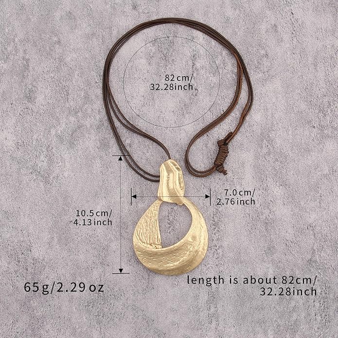 Long Boho Necklaces for Women Vintage Leather Wooden Pendant Y Choker Ethnic Style Gold Circle Hippie Sweater Necklace