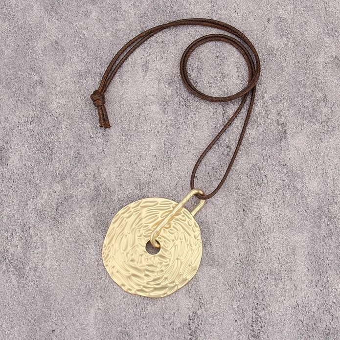 Long Boho Necklaces for Women Vintage Leather Wooden Pendant Y Choker Ethnic Style Gold Circle Hippie Sweater Necklace