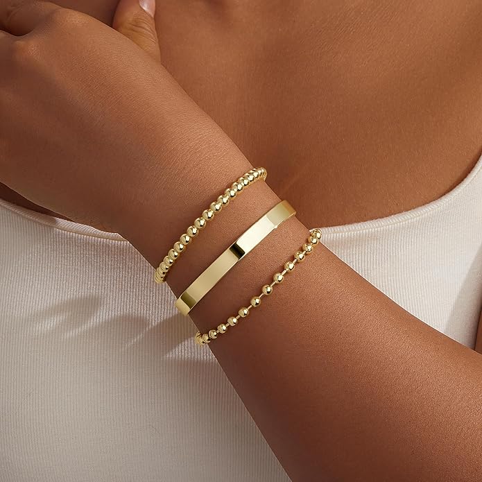 Silver Bracelets for Women Stack, Silver or Gold Plated Cuff Bangle Set, Trendy Silver Jewelry for Women Fashion