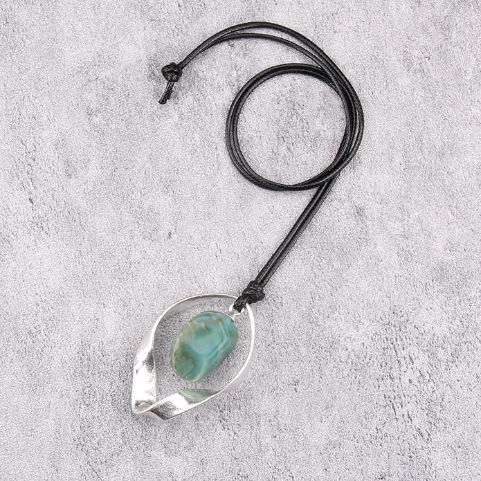 Long Boho Necklaces for Women Vintage Leather Wooden Pendant Y Choker Ethnic Style Gold Circle Hippie Sweater Necklace