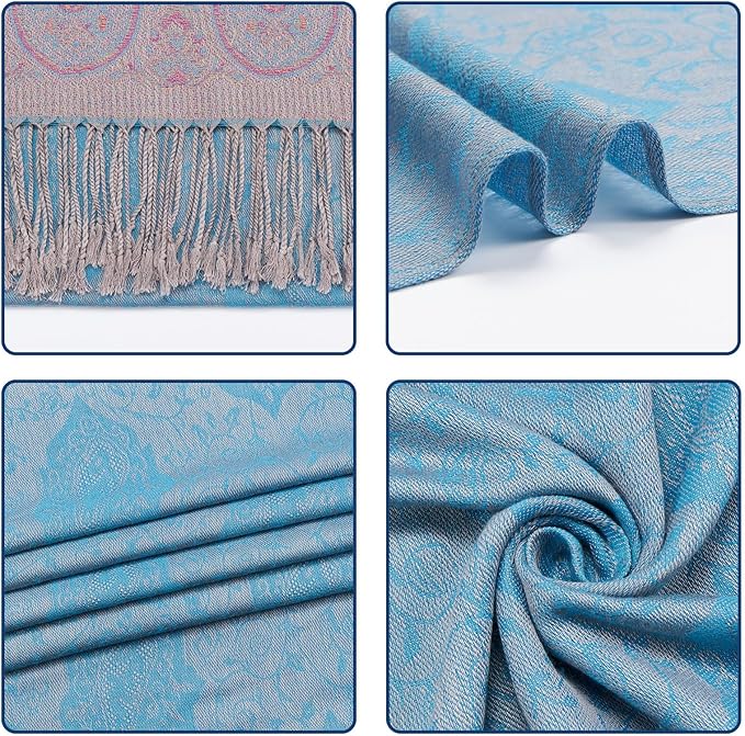 QIUTIMIY Paisley Pashmina Shawl Wrap Women Reversible Vintage Jacquard Pashmina Rave Scarf with Fringe for Evening, Wedding