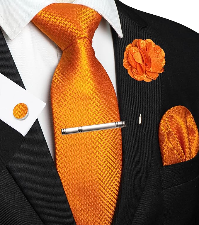 JEMYGINS Mens Tie and Pocket Square,Lapel Pin,Cufflinks,Tie Clip Sets with Gift Box 5PCS