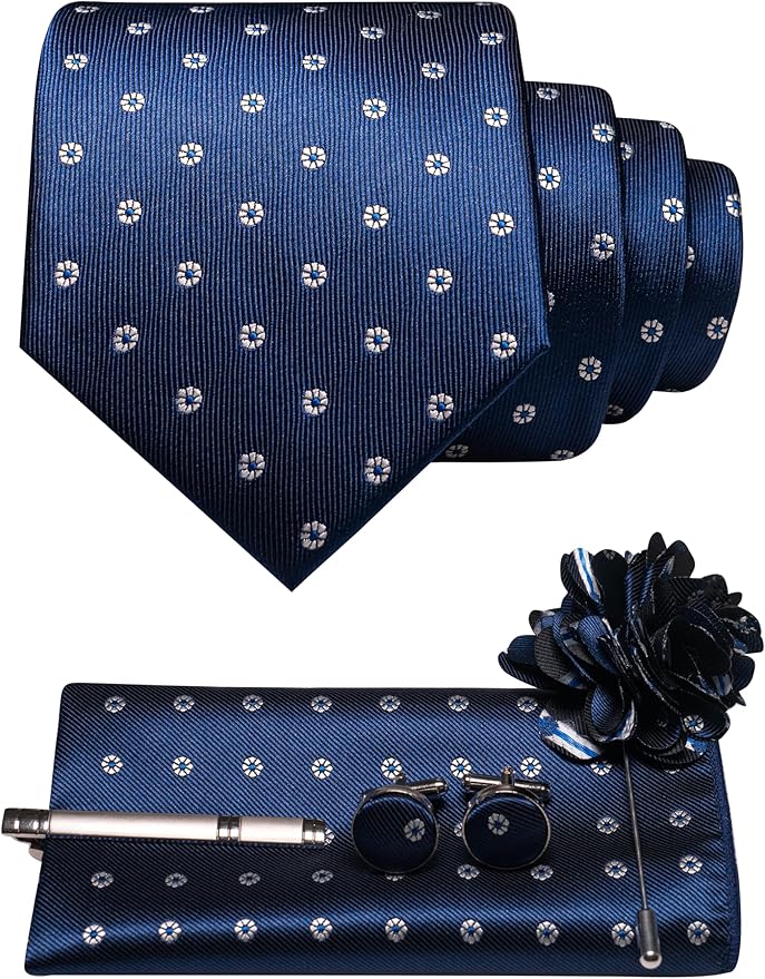 JEMYGINS Mens Tie and Lapel Pin Necktie Pocket Square Cufflinks and Tie Clip Sets for Business Casual 5PCS