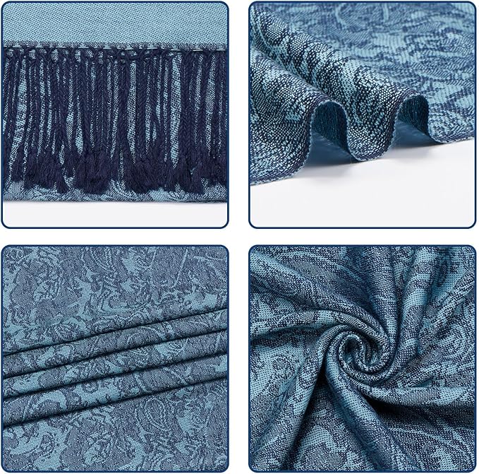 QIUTIMIY Paisley Pashmina Shawl Wrap Women Reversible Vintage Jacquard Pashmina Rave Scarf with Fringe for Evening, Wedding