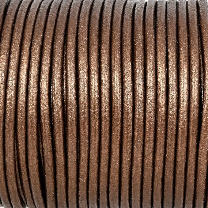 GENIQUE Real/Genuine Round Leather String Cord for Necklace, Bracelets, Jewelry, Kumihimo Braiding, DIY Projects (20 Metres) (2mm, Kansa)