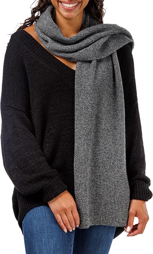 Fishers Finery Women's 100% Cashmere Ribbed Knit Winter Scarf | Black Label Box