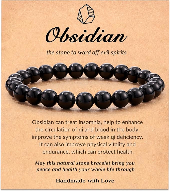Seyaa Obsidian Bracelet, Mens Bracelet, Natural Black Obsidian Beaded Stretch Bracelets for Men Women