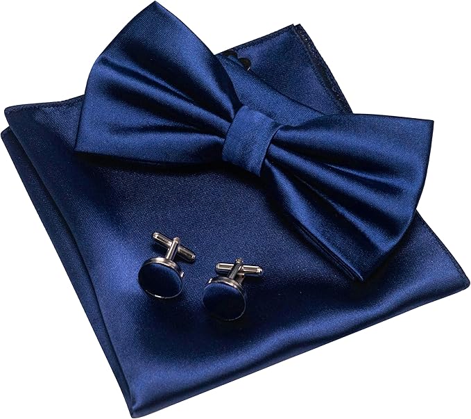 JEMYGINS Solid Color mens Pre-tied Bow Tie and Pocket Square Cufflinks Sets with Gift Box