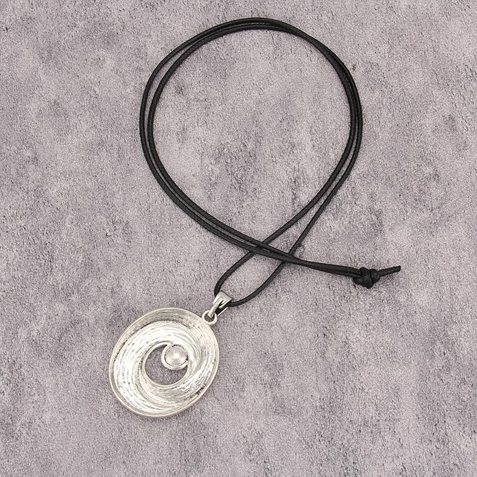 Long Boho Necklaces for Women Vintage Leather Wooden Pendant Y Choker Ethnic Style Gold Circle Hippie Sweater Necklace