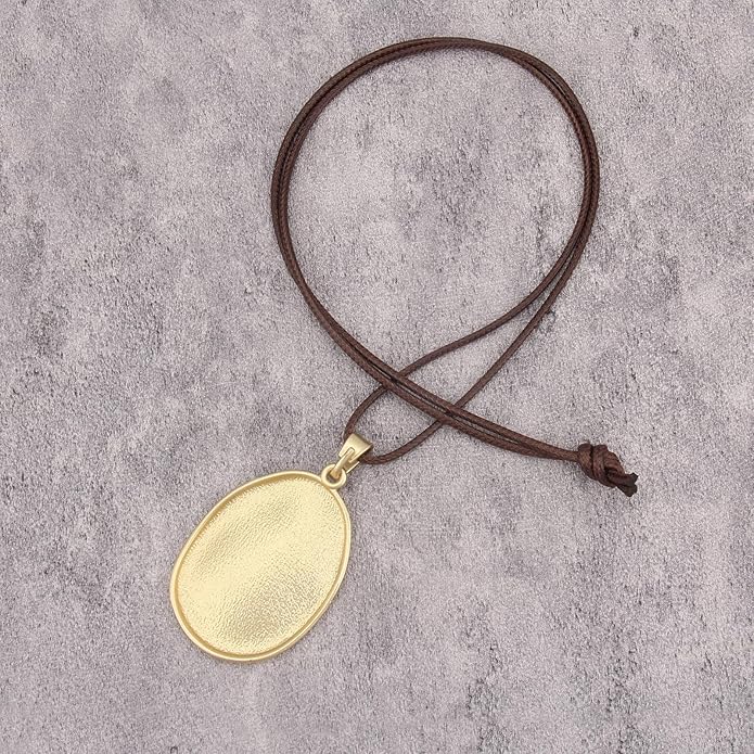 Long Boho Necklaces for Women Vintage Leather Wooden Pendant Y Choker Ethnic Style Gold Circle Hippie Sweater Necklace