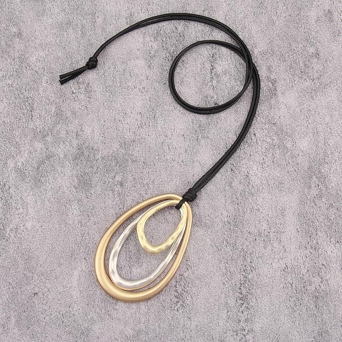 Boho Necklaces for Women Chunky Circle Necklace Layered Boho Circle Leather Choker Necklace Long Vintage Necklaces Bohemian Jewlery Gifts