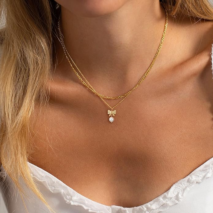 Gold Necklace for Women-14K Gold Plated Bow,Dragon,Shell, Palm Tree, Seahorse, Conch Shell,Sardines, Cowboy Boot,Bat,Bunny Pendant Beachy Jewelry for Women Gifts