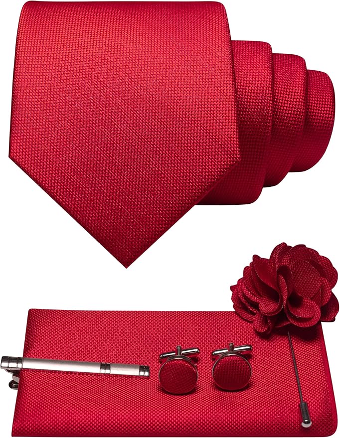 JEMYGINS Mens Tie and Lapel Pin Necktie Pocket Square Cufflinks and Tie Clip Sets for Business Casual 5PCS