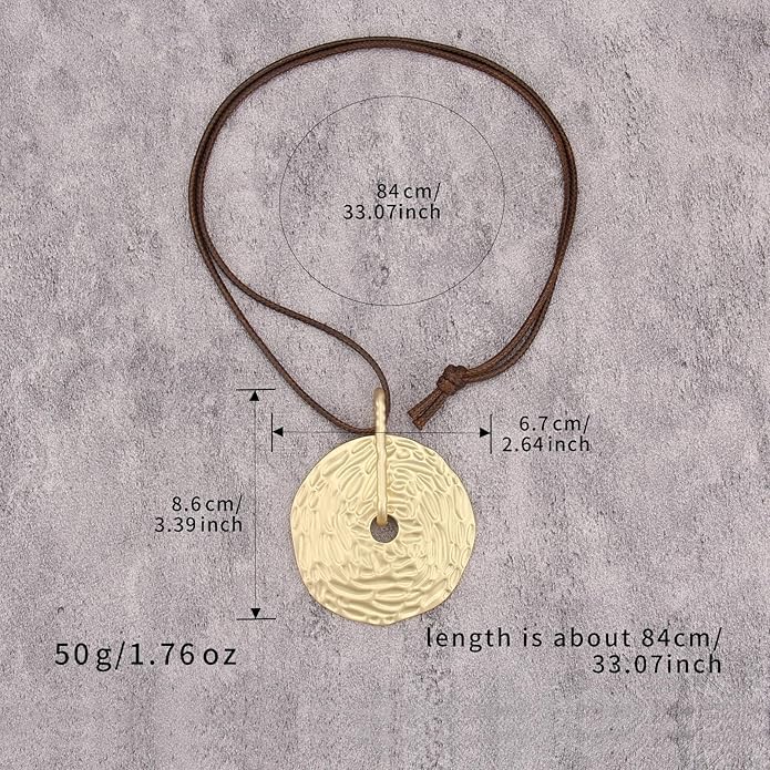 Long Boho Necklaces for Women Vintage Leather Wooden Pendant Y Choker Ethnic Style Gold Circle Hippie Sweater Necklace