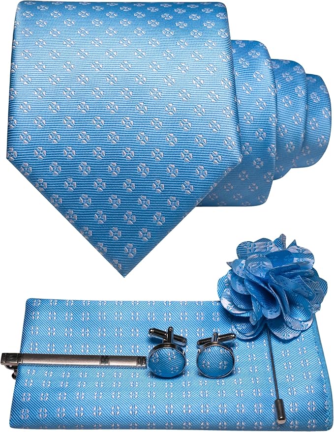 JEMYGINS Mens Tie and Pocket Square,Lapel Pin,Cufflinks,Tie Clip Sets with Gift Box 5PCS