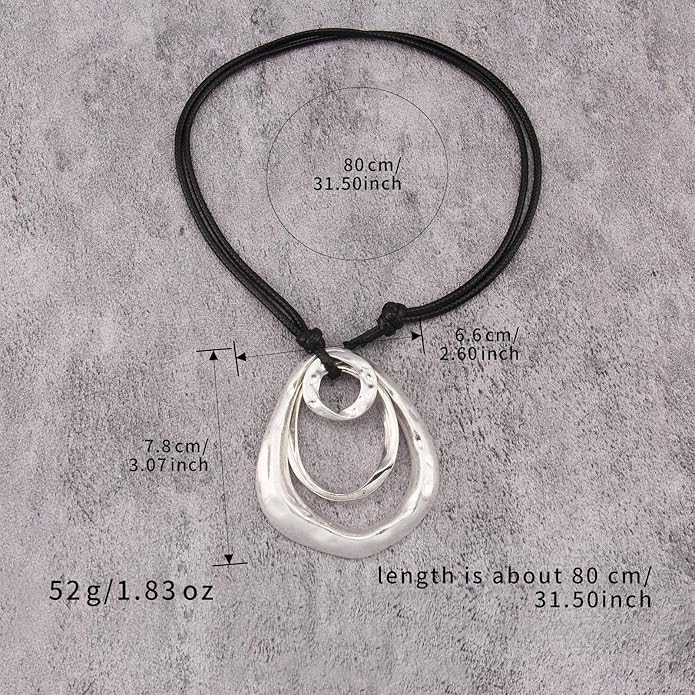Long Boho Necklaces for Women Vintage Leather Wooden Pendant Y Choker Ethnic Style Gold Circle Hippie Sweater Necklace
