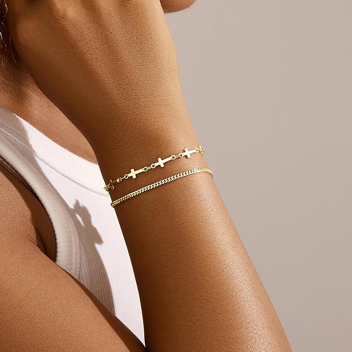Gold Bracelets for Women Non Tainish,Dainty Bracelets Stack for Women Trendy, Gold Plated Cuff Bracelets Stack With Beaded Cuban Paperclip Snake Rope Bangle Hand Chain Jewelry Gifts for Women