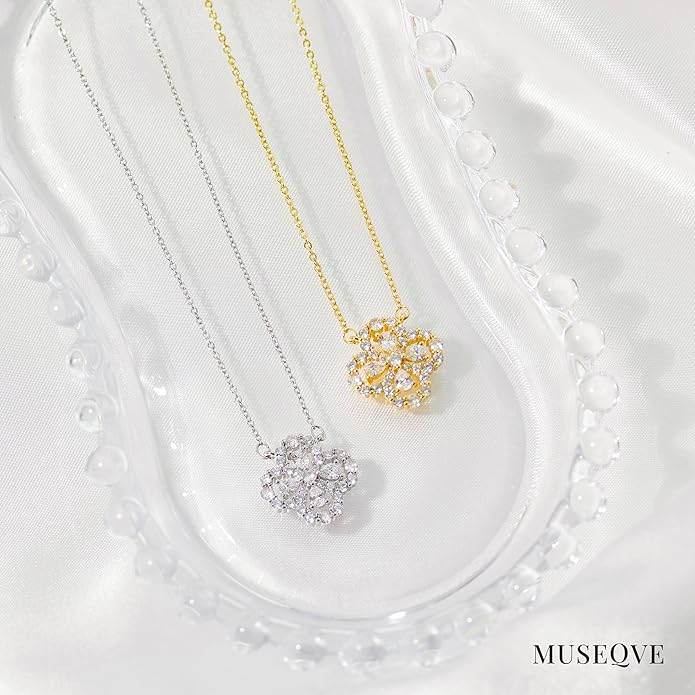 MUSEQVE Four Leaf Clover Necklace for Women Dainty Mother of Pearl White Black Onyx Pink Blue Mint Green Crystal Lucky Clover Pendant 14K Gold Plated Jewelry Gifts [CVRN]