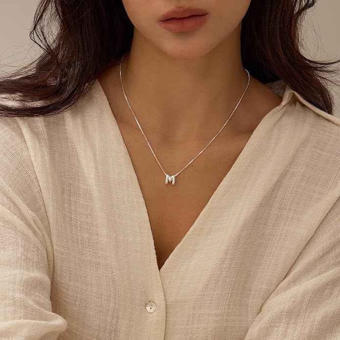 Bubble Gold Letter Necklace for Women, 14k Gold Plated Balloon Initial Necklace, Dainty Gold Necklace for Women, Personalized Bubble Pendant Name Necklace, Fashion Accessories Trendy Jewelry