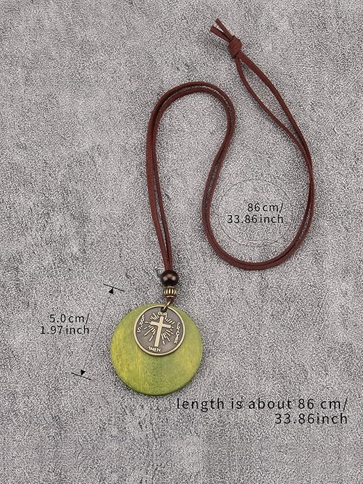 Long Boho Necklaces for Women Vintage Leather Wooden Pendant Y Choker Ethnic Style Gold Circle Hippie Sweater Necklace