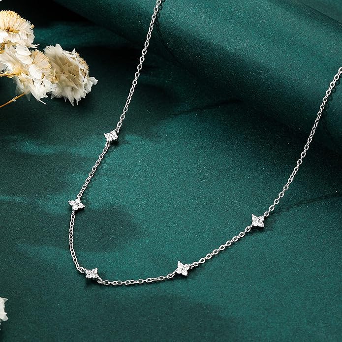 M MOOHAM Gold Clover Heart Pearl Butterfly Star flower Choker Necklace for Women - Dainty 14K Gold Plated Cubic Zirconia Cute Station Necklaces for Women Trendy Prom Jewelry Gifts