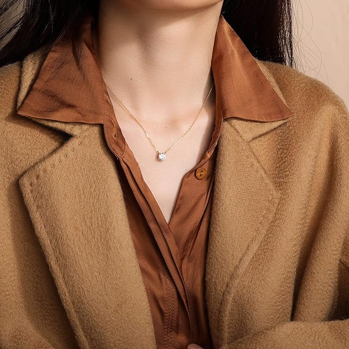 S.Leaf 18Karat Gold Plated Cubic Zirconia Necklace for Women S925 Sterling Silver 0.5/1/2cttw Dainty Crystal Cubic Zirconia Pendant Necklaces Best Friend Birthday Gifts for Women Trendy Sister Mom Wife Womens Her Friend Party