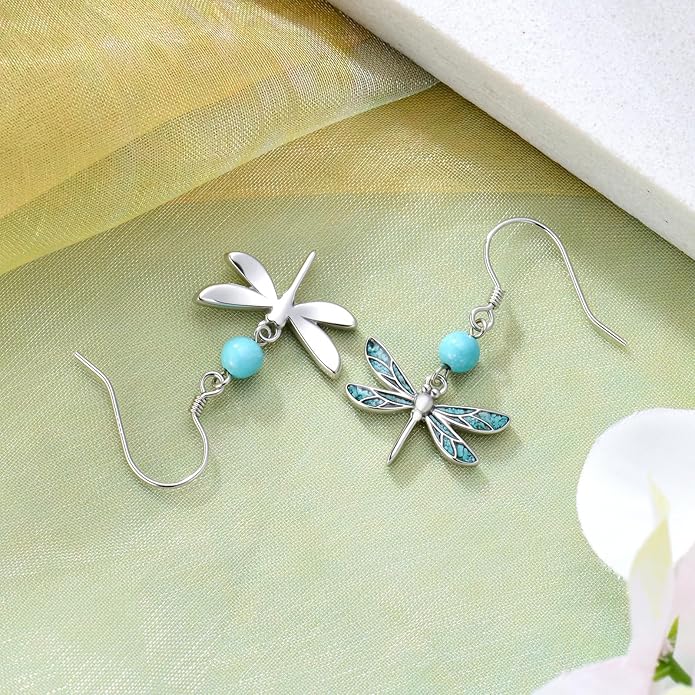 PROESS Turquoise Earrings 925 Sterling Silver Owl/Dragonfly/Butterfly/Hummingbird Earrings Butterfly Jewelry Gifts for Women Christmas Mothers Day