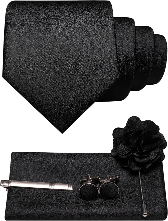 JEMYGINS Mens Tie and Lapel Pin Necktie Pocket Square Cufflinks and Tie Clip Sets for Business Casual 5PCS