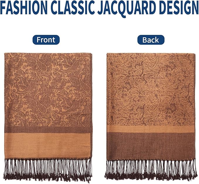 QIUTIMIY Paisley Pashmina Shawl Wrap Women Reversible Vintage Jacquard Pashmina Rave Scarf with Fringe for Evening, Wedding