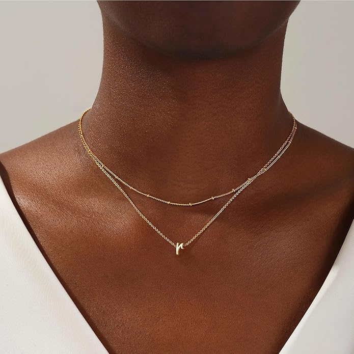 Yoosteel Layered Initial Necklaces for Women Teen Girls Trendy - Dainty Gold/Silver Letter A-Z Stack Initial Necklace Birthday Personalized Gifts for Women Jewelry