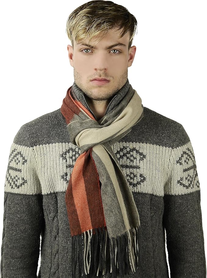 CANDOR AND CLASS Women's 100% Pure Cashmere Scarf, Solids, Plaids, Soft Cashmere Scarfs for Women and Men, Gift Box (Rust Black Vert)