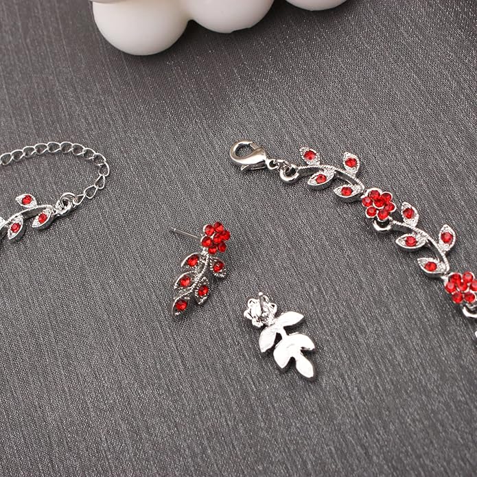 Austrian Crystal Rhinestone Choker Necklace Dangle Earring Link Bracelet Jewelry Set for Brides Bridesmaid Prom Costume Accessories for Women