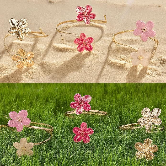 Gold Flower Arm Cuff | Adjustable Cherry Blossom Arm Bracelet Upper Arm | Boho Jewelry for Women, Daily/Party Gift