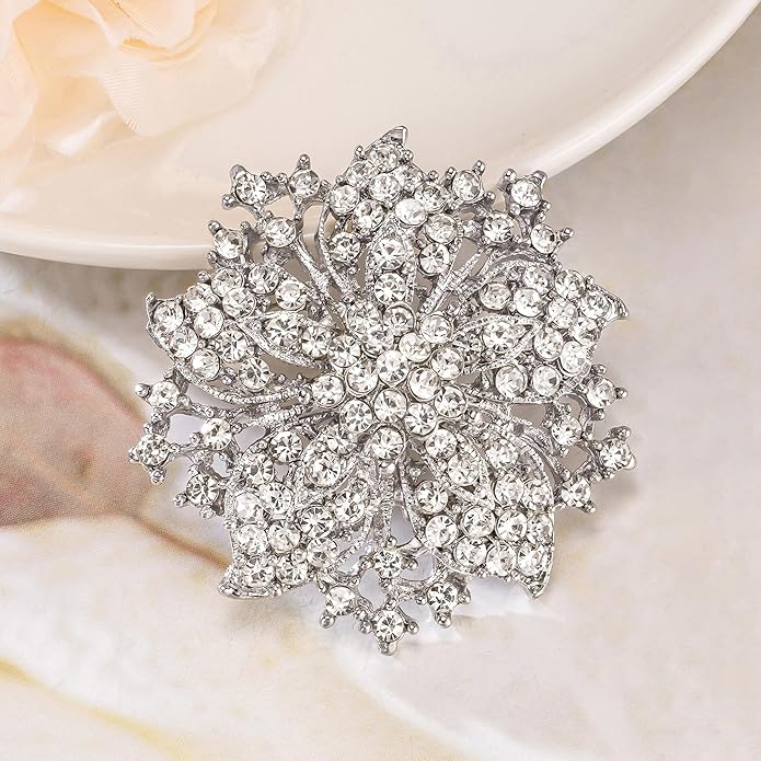 HAISWET Womens Flower-shape Statement Brooch Pin Crystal Brooch for Women
