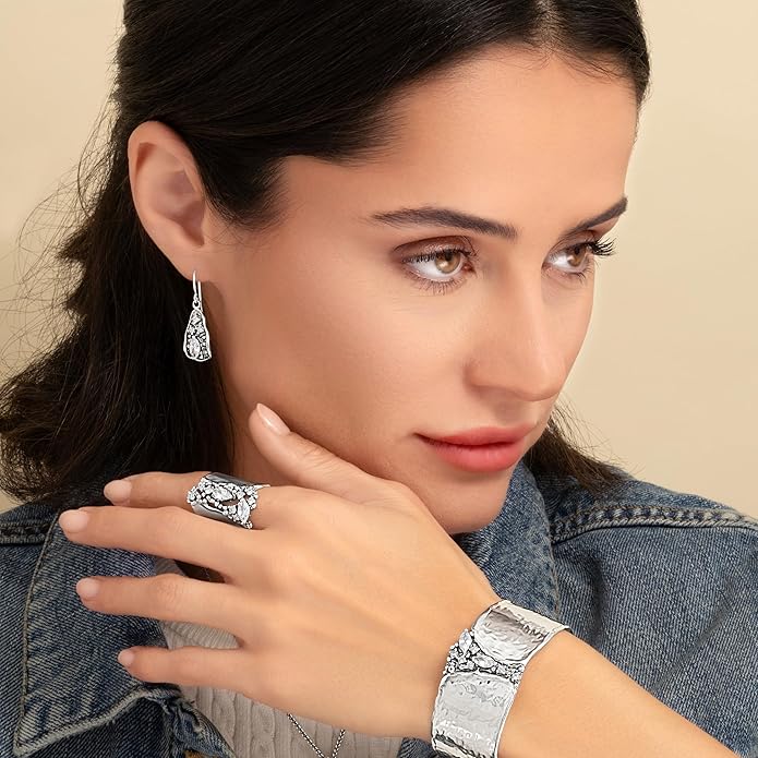 925 Sterling Silver Dangle Earrings for Women - Triangle Shield with Cubic Zirconia Vintage Design - Hypoallergenic, Lead & Nickel Free - Artisan Handcrafted Statement Earrings by Jean Rachel Jewelry