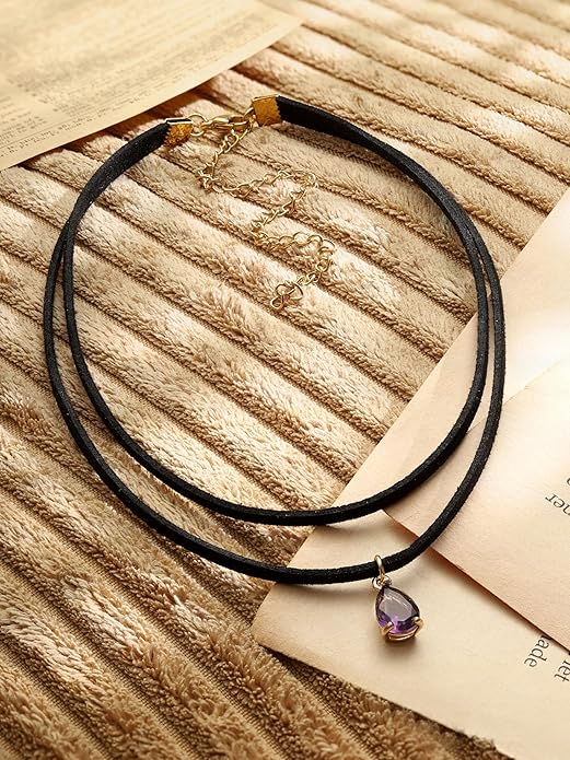 Sacina Layered Black Choker Necklace, Glass Teardrop Chocker, Black Necklace, Gothic Goth Boho Choker, Christmas Jewelry Gift For Women