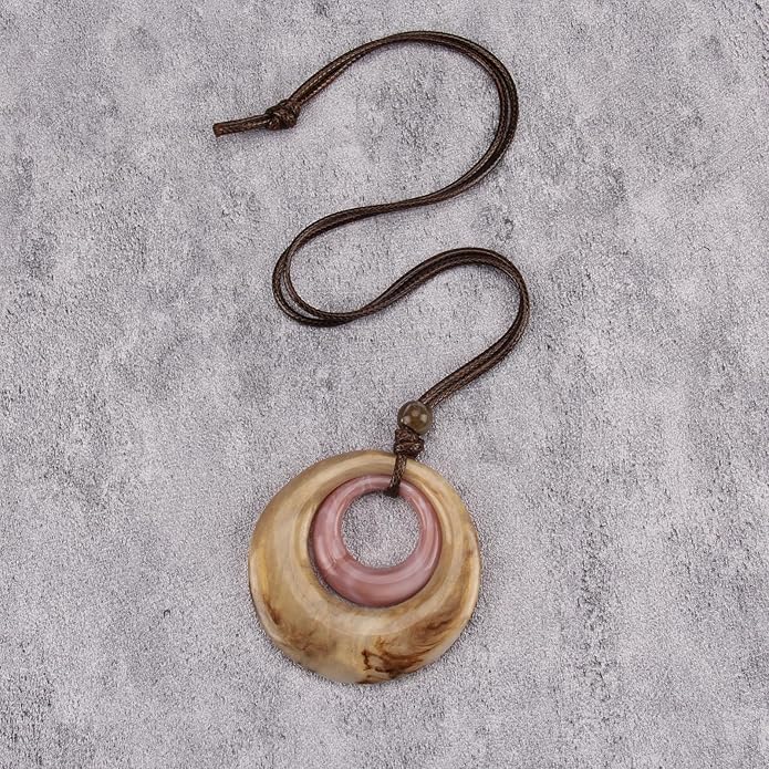Long Boho Necklaces for Women Vintage Leather Wooden Pendant Y Choker Ethnic Style Gold Circle Hippie Sweater Necklace