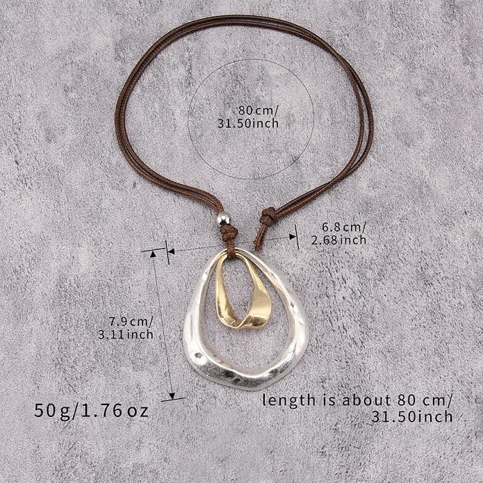 Boho Necklaces for Women Chunky Circle Necklace Layered Boho Circle Leather Choker Necklace Long Vintage Necklaces Bohemian Jewlery Gifts